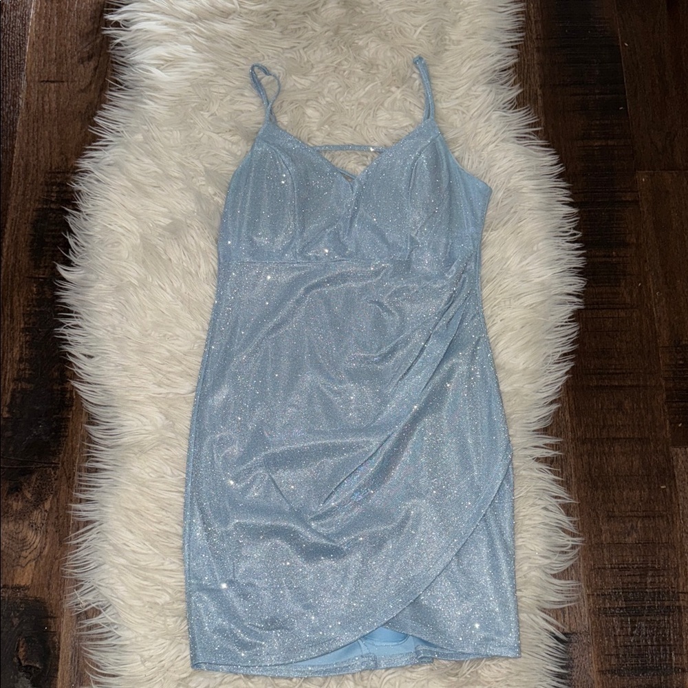 Sparkling Blue Spaghetti Strap Dress
